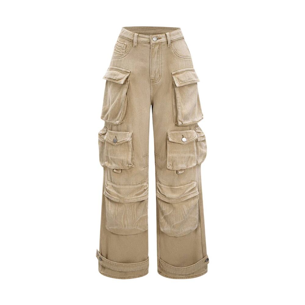 Micas Ombre Multi Pocket Wide Leg Cargo Jeans Khaki XL - Utility Luxe